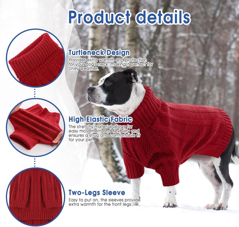 Queenmore XXL Dog Sweater,Large Dog Sweaters for Dogs Girls Boys,Xmas Turtleneck Pullover Sweaters for Large Dogs,Cold Weather Doggie Sweatshirt Knitwear for Golden Retriever,Labrador(Red,XXL) - Image 4